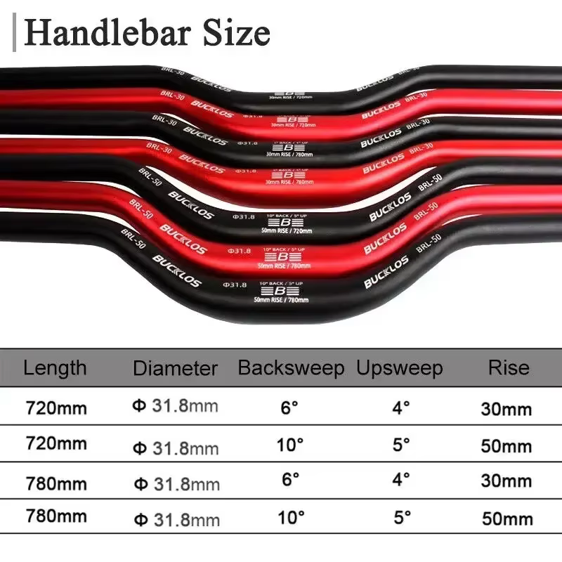 BUCKLOS VTT guidon 31.8mm 25.4mm vélo Riser barre 620/660/720/780mm en alliage d'aluminium vtt guido
