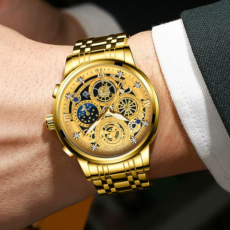 BINBOND luxe Quartz pour hommes montre bracelet en acier inoxydable cadran de luxe lumineux 30M étan