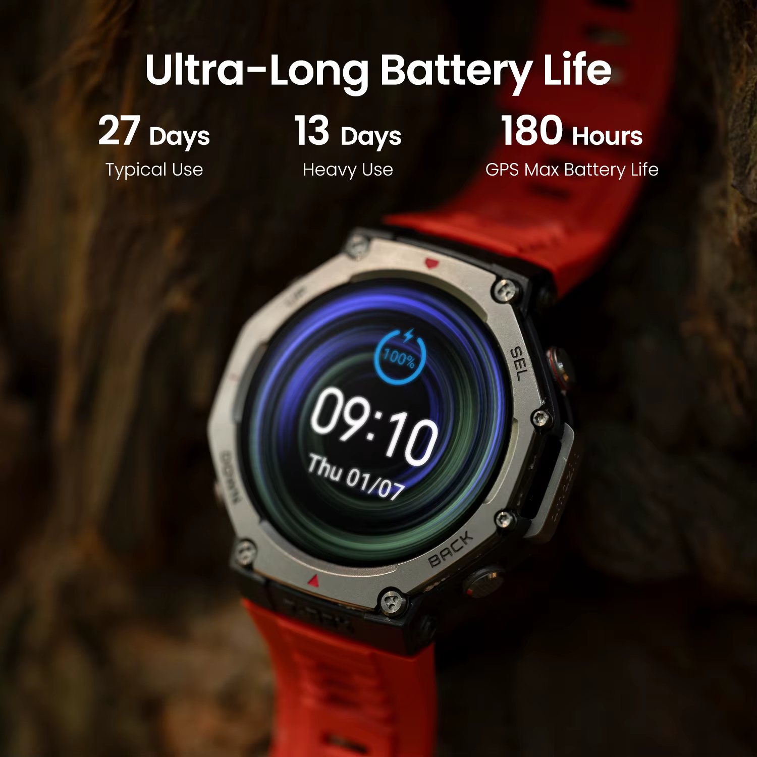 AMAZFIT-montre connectée T-Rex 3, 48mm, écran AMOLED, 27 jours d'autonomie, mode sport, 170