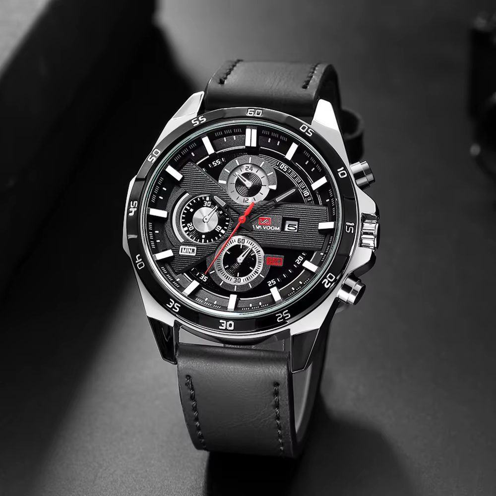 Montre à quartz en cuir pour homme, style sport, grand, décontracté, mode, original, noir, rose, or,