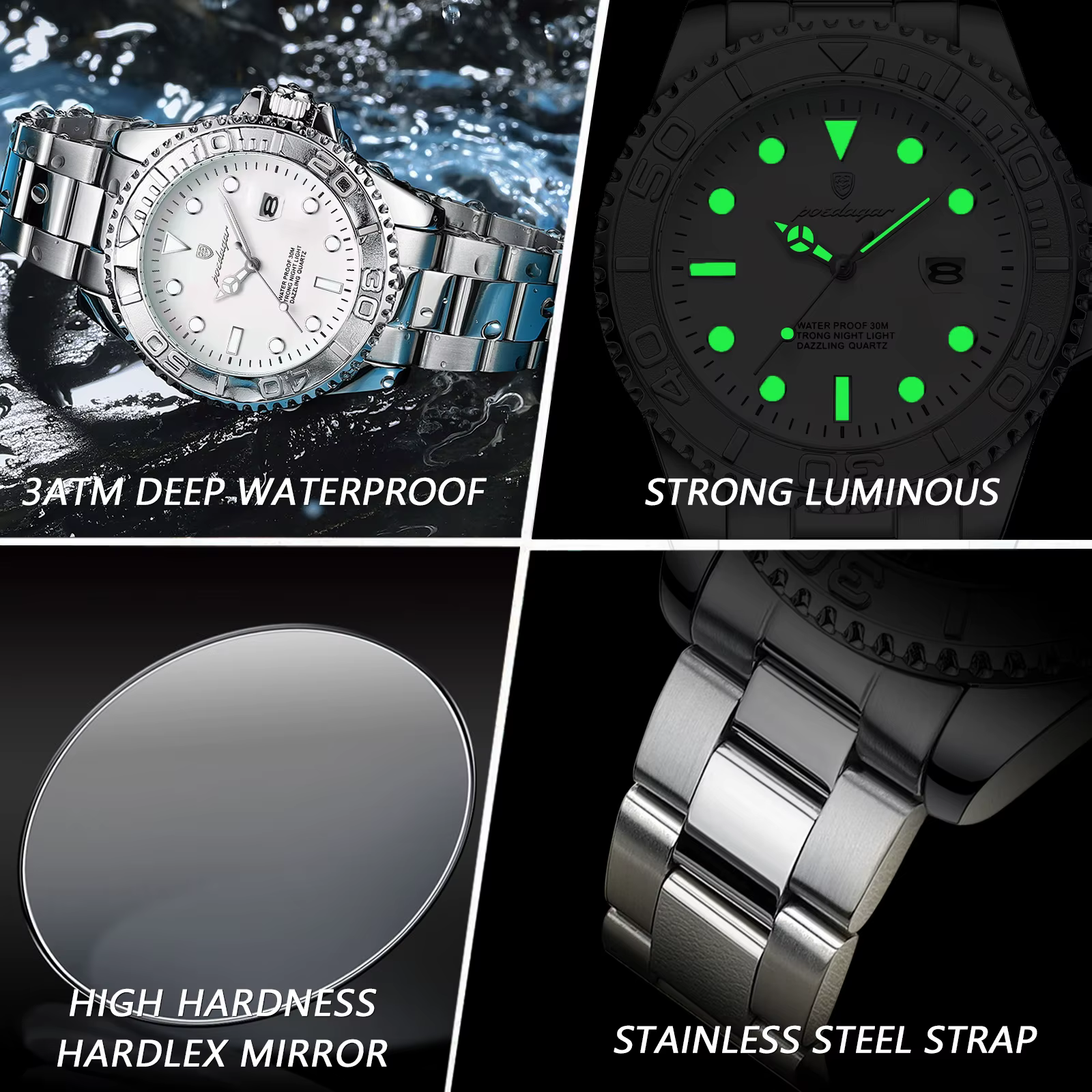 Montre-bracelet homme POEDAGAR, mode décontractée, étanche, lumineuse, date, montre homme élégante,
