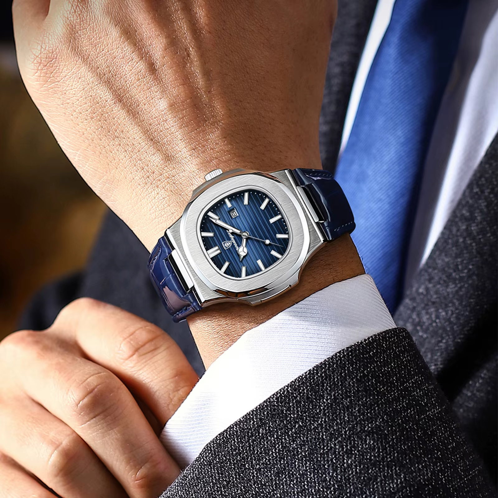 POEDAGAR Top carré homme montre Date étanche lumineux luxe hommes montre-bracelet de haute qualité e