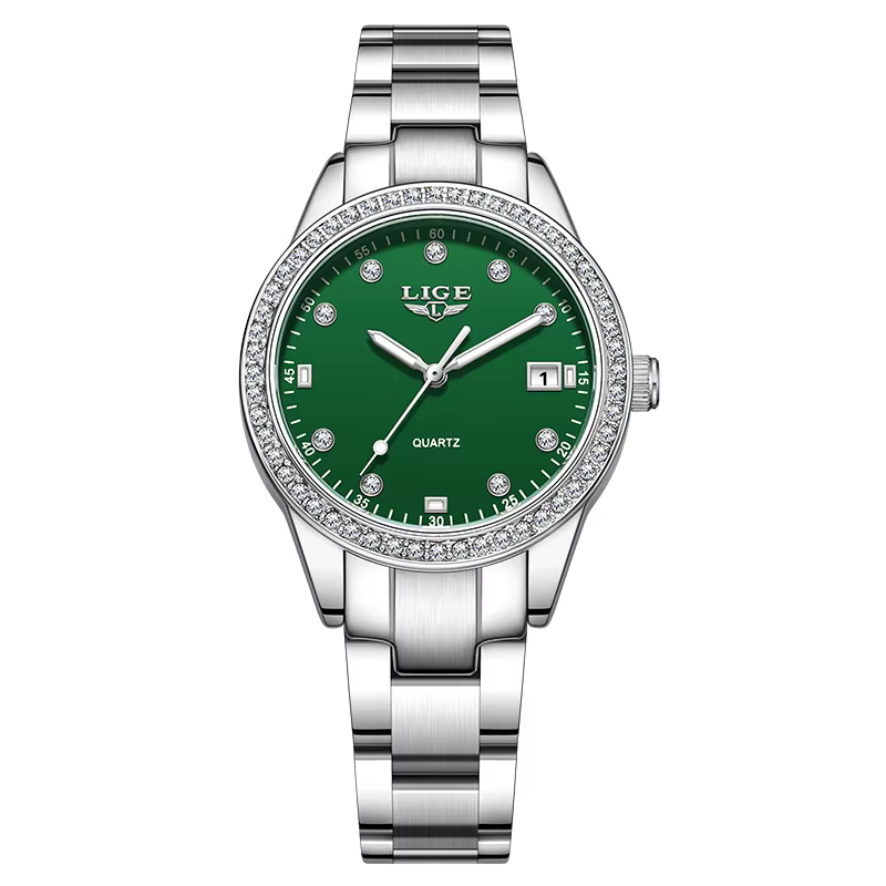 LIGE 2025 montre pour femme de luxe lumineux en acier inoxydable horloge étanche montre de mode pour