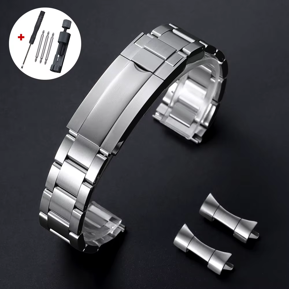 Bracelet de montre de luxe à extrémité plate incurvée, 20mm 21mm 22mm, en acier inoxydable massif, p