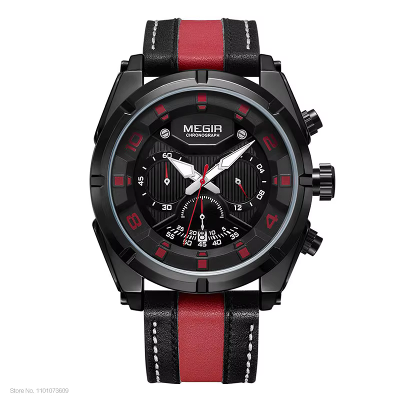 MEGIR mode hommes chronographe montres à Quartz bracelet en cuir aiguilles lumineuses 24 heures spor
