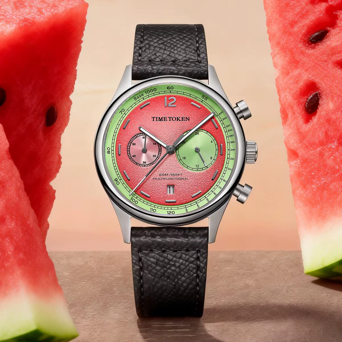 TIMETOKEN – montre japonaise T501GS pour hommes, mouvement Miyota OS21, cadran pastèque, chronograph