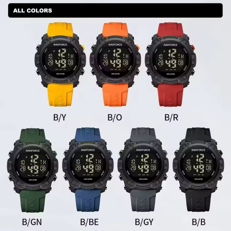 NAVIFORCE 7104 sport hommes LCD numérique loisirs Date semaine réveil étanche bracelet en Silicone m