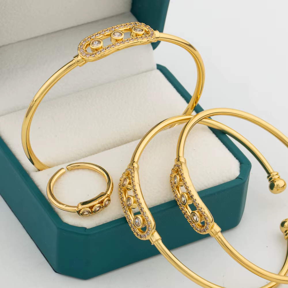 Ensemble de bracelets et de matiques en or pour femmes, design élégant, bracelet de manchette, bague