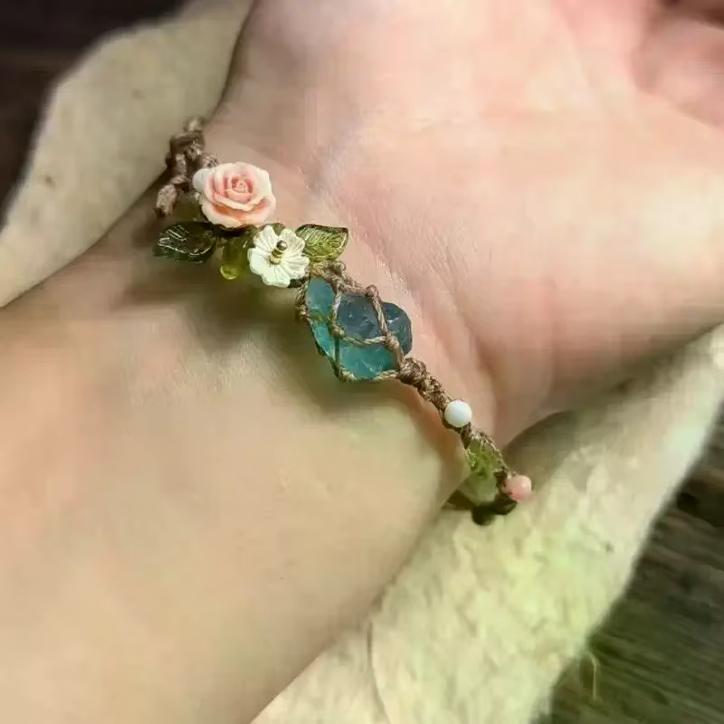 Bracelet ajustable en perles d'aquamarine, fait main, design superposé en maille de cristal, pour ca