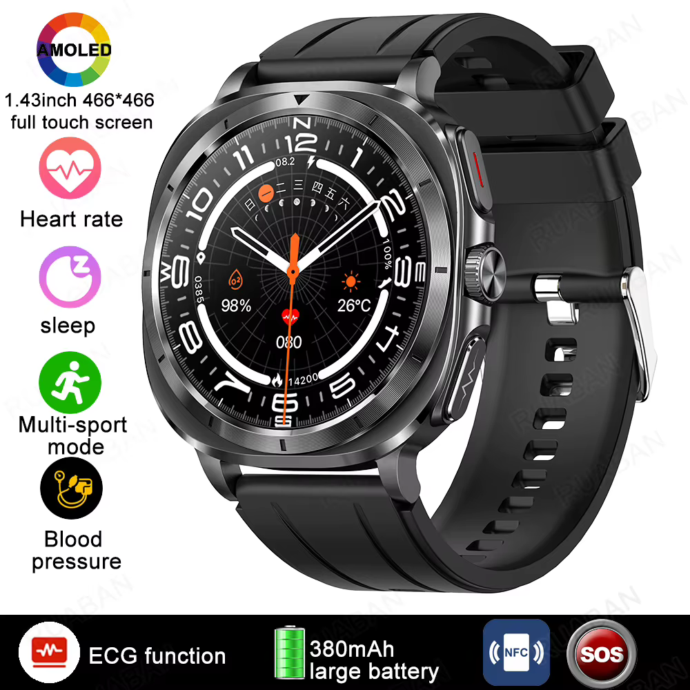 Montre connectée homme 2026 Nouvelle montre connectée santé Tension artérielle ECG PPG Appel Bluetoo