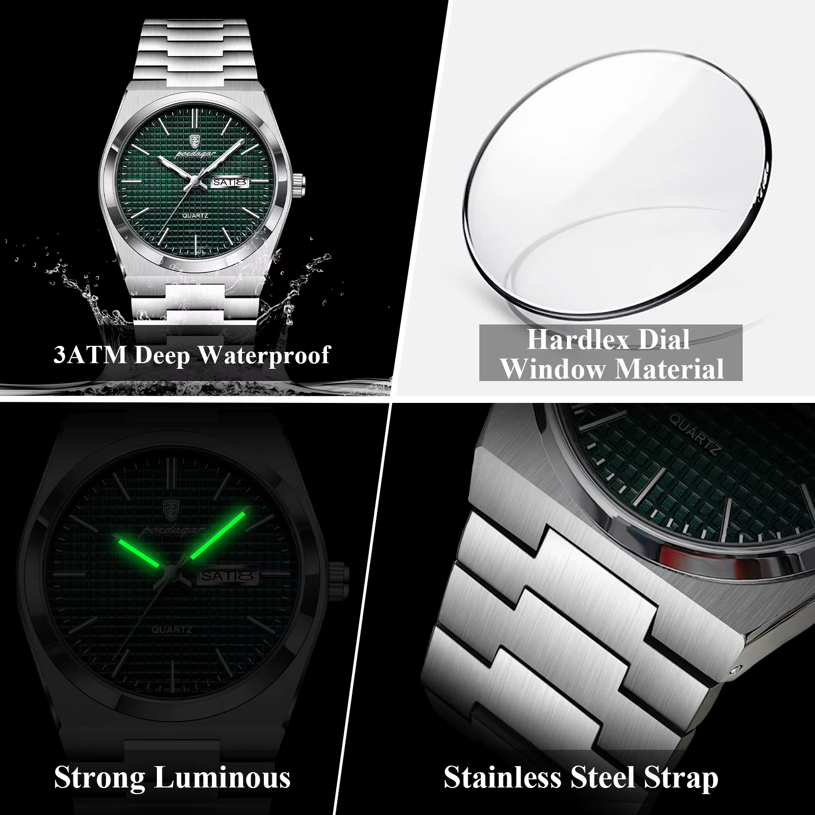 POEDAGAR luxe Original homme montre étanche en acier inoxydable lumineux montre pour homme Date sema