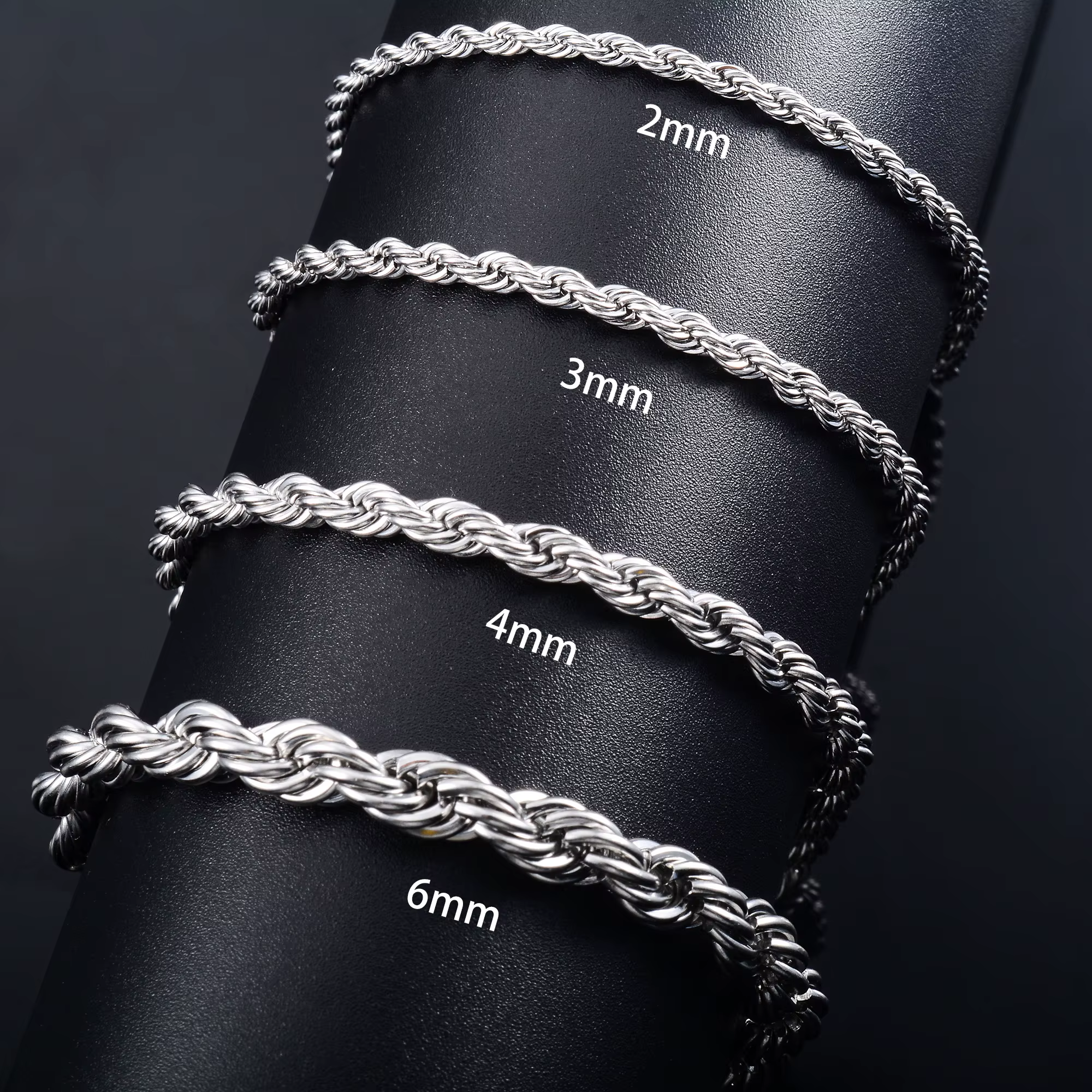 Bracelet chaîne en corde d'acier inoxydable pour hommes et femmes, couleur or/argent, cheville de pi