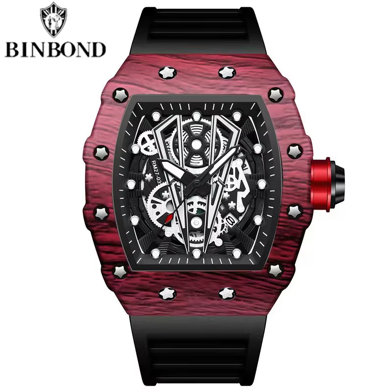 BINBOND marque hommes montre dominateur baril montre miroir incurvé Surface creuse sport hommes mont