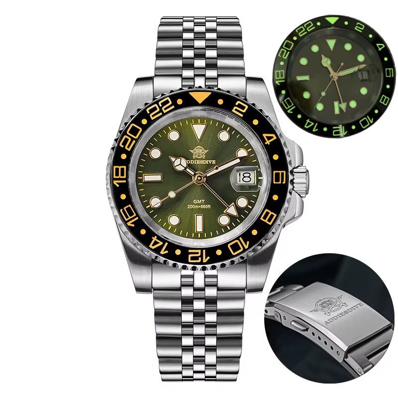 ADDIESDIVE hommes GMT montre suisse Ronda 515-24 200M étanche BGW9 Super lumineux 316L acier inoxyda