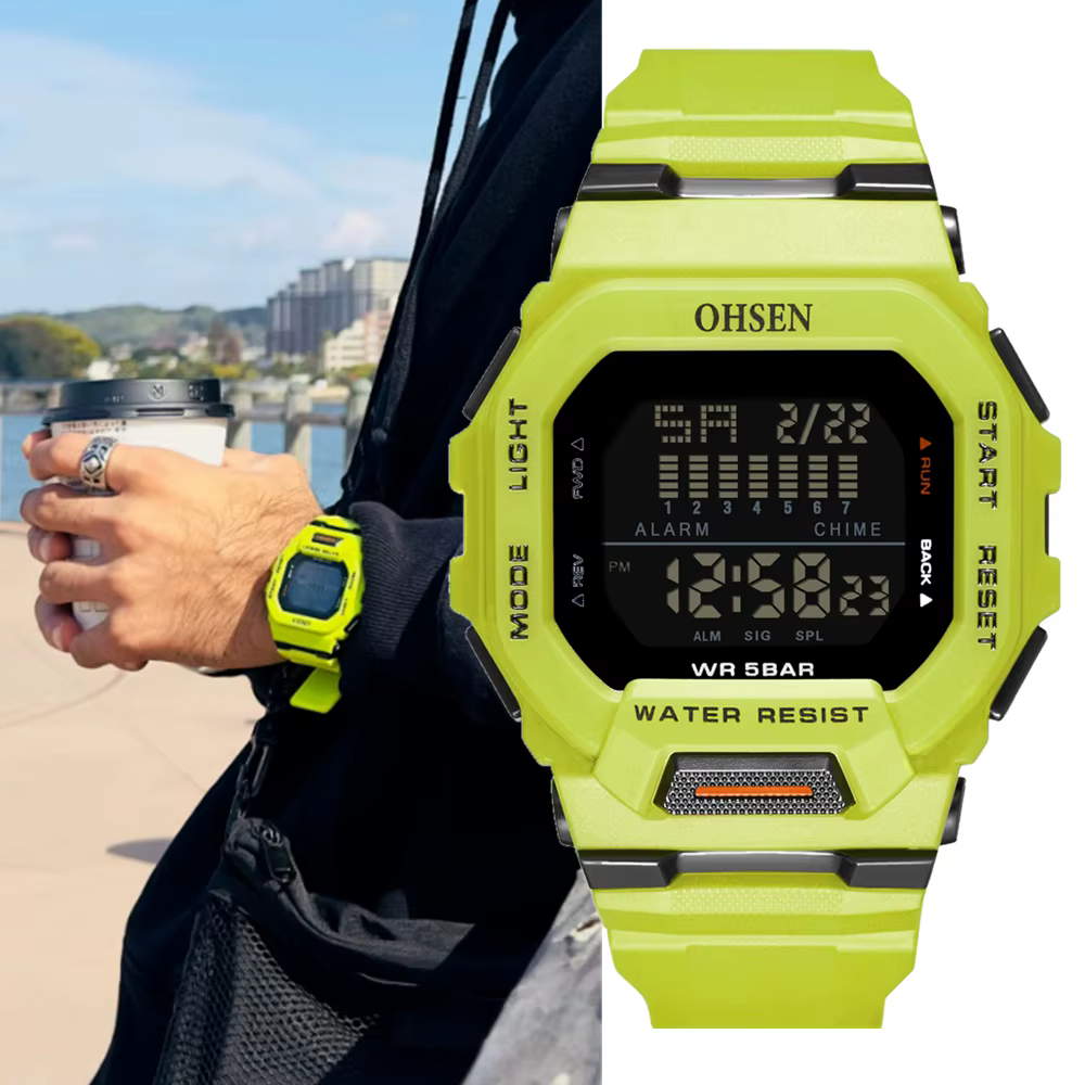 Mode OHSEN Hombre mâle montres numériques 5ATM plongée homme hommes sport vert montres horloges à ma