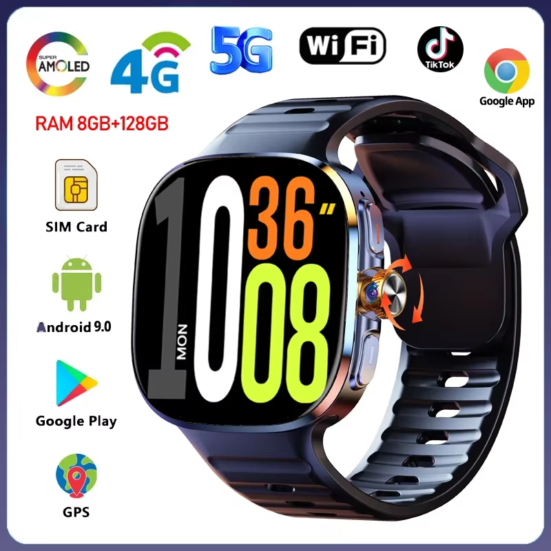 Montre connectée 4G/3G, 8 go + 128 go de RAM, écran AMOLED de 2.40 pouces, batterie de 2100mah, camé
