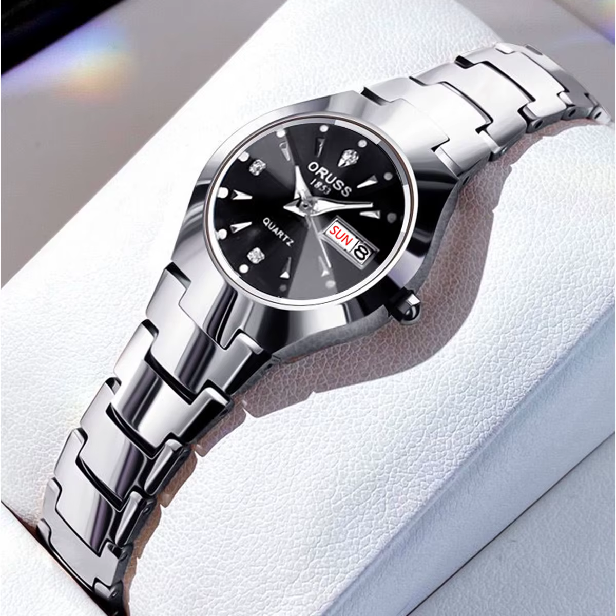 ORUSS-Montre de couple étanche pour hommes et femmes, quartz, acier inoxydable, date, semaine, horlo