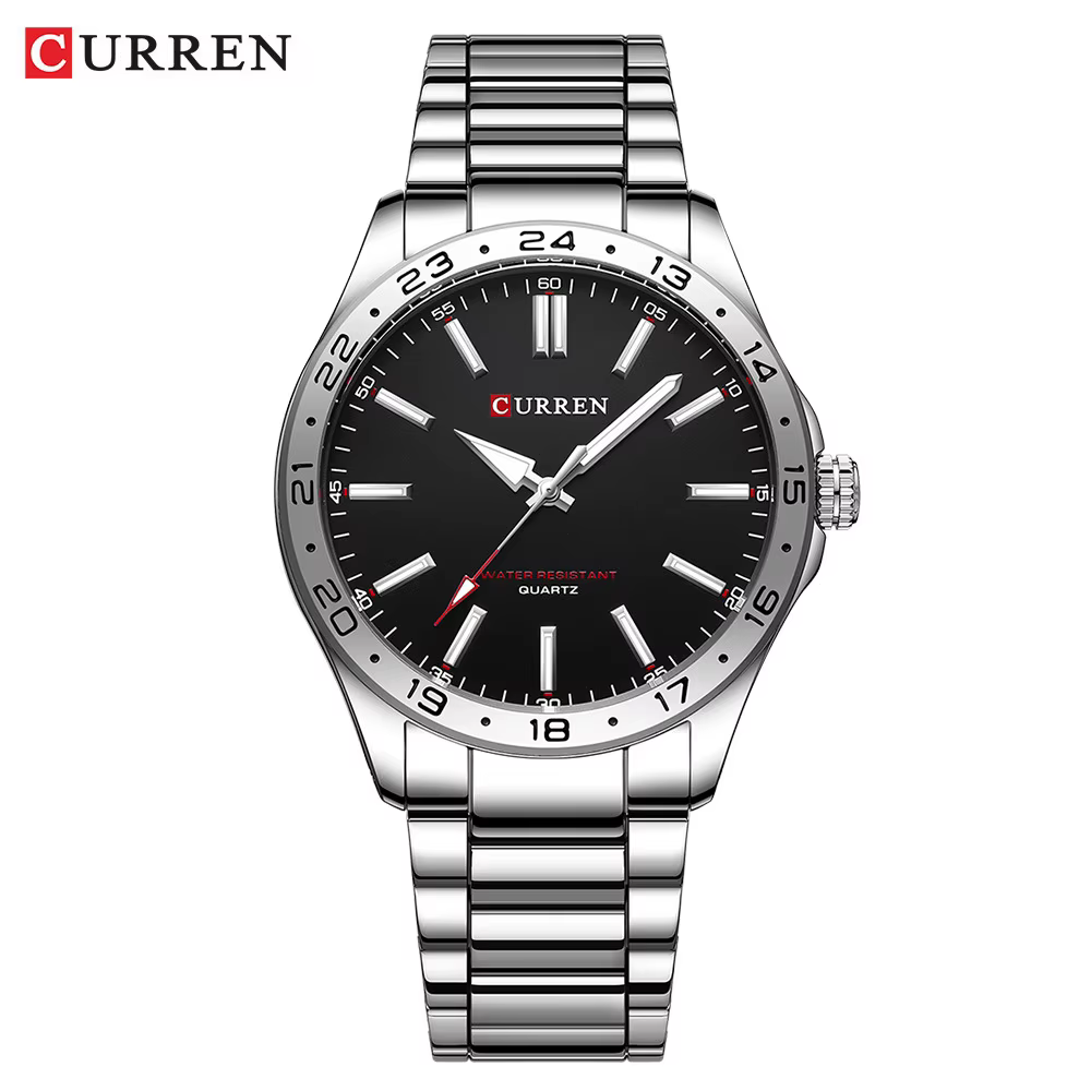 CURREN 8452 hommes montre à Quartz Simple mode loisirs affaires horloge noir argenté bracelet en aci