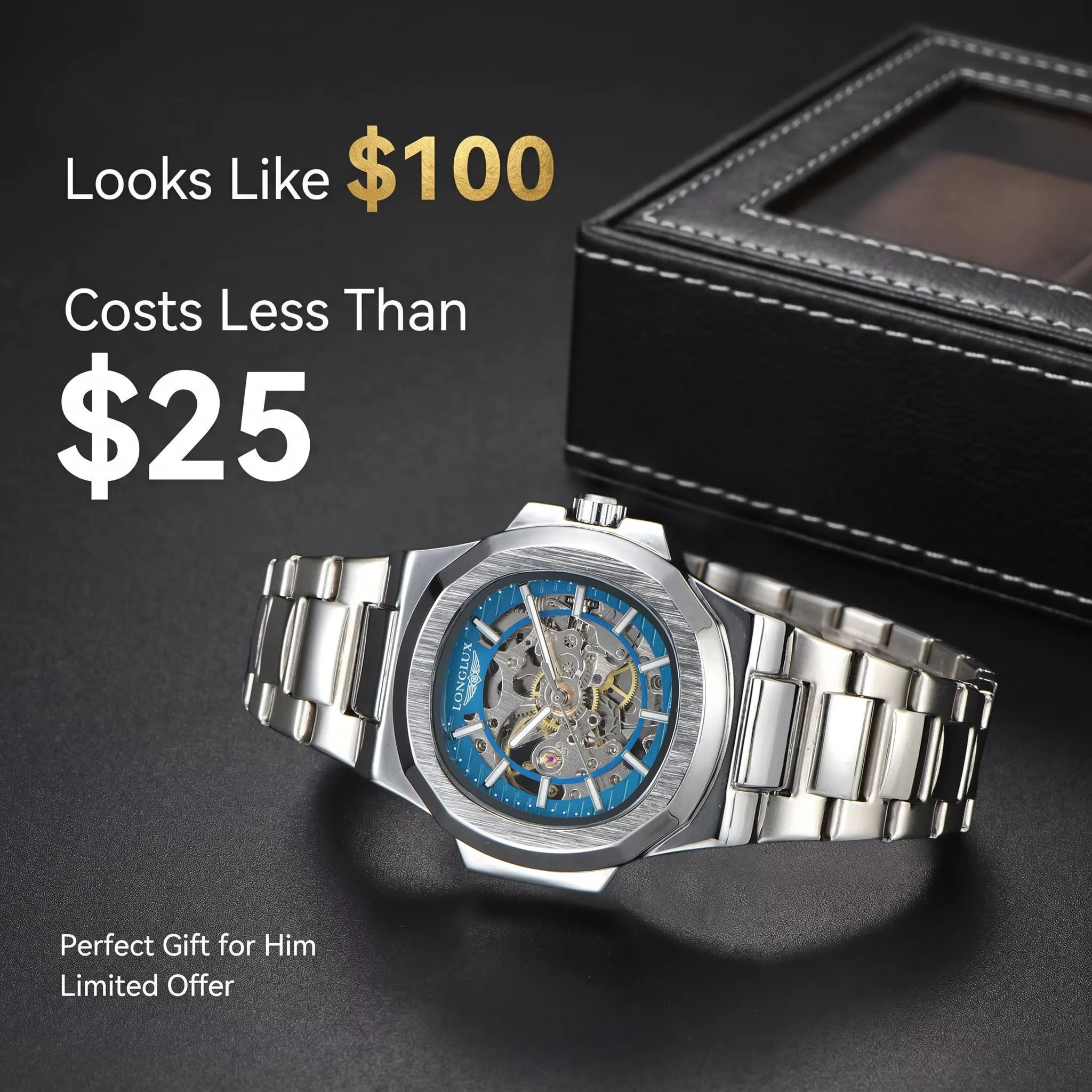 Montre automatique mécanique pour homme LONGLUX, montres de luxe, étanches, squelette, pour affaires