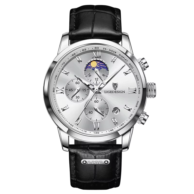 LIGE-Montre-bracelet de sport en cuir étanche pour homme, montre-bracelet à quartz décontractée, chr