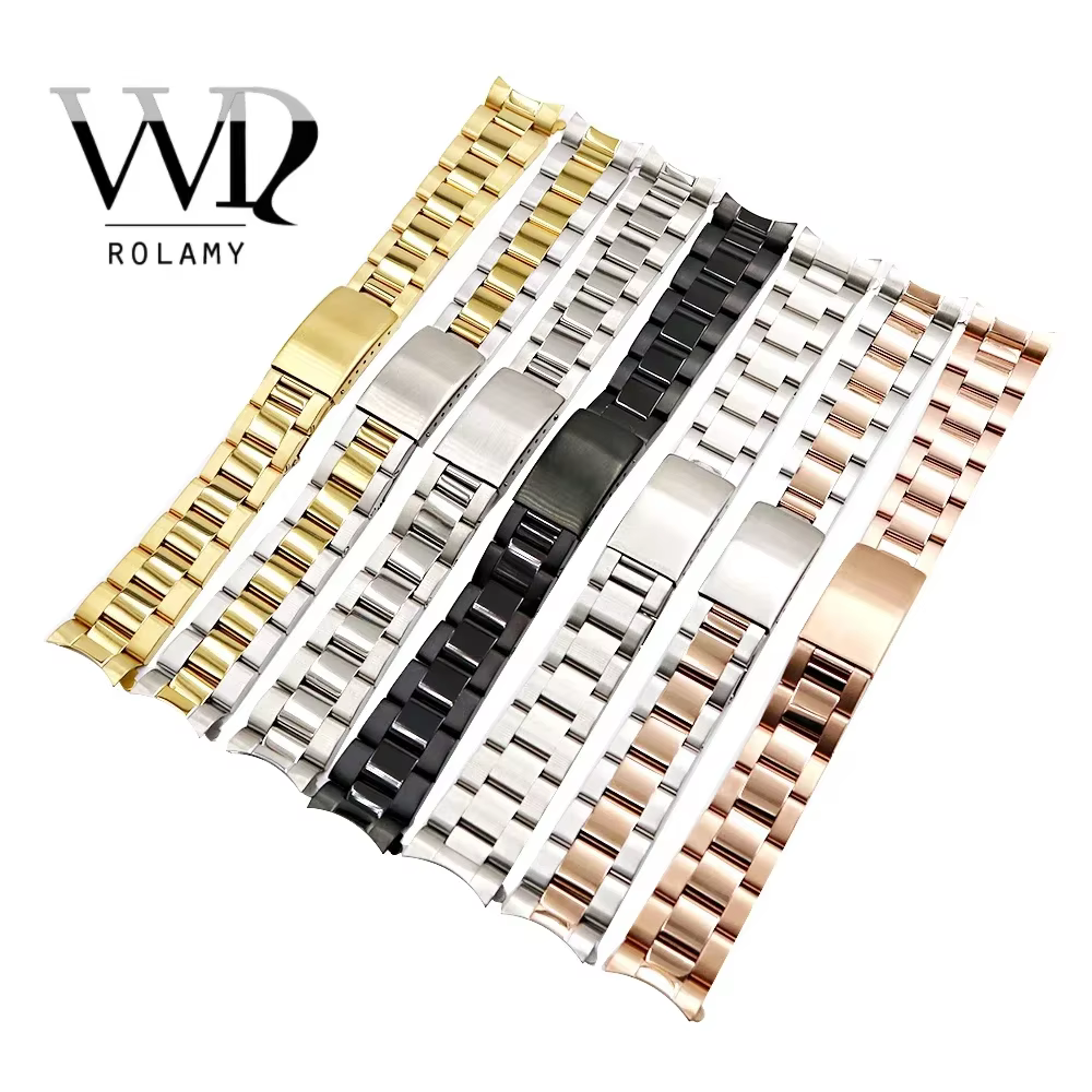 Rolamy 19 20mm Bracelet de montre en gros en acier inoxydable 316L ton or Rose argent Bracelet de mo