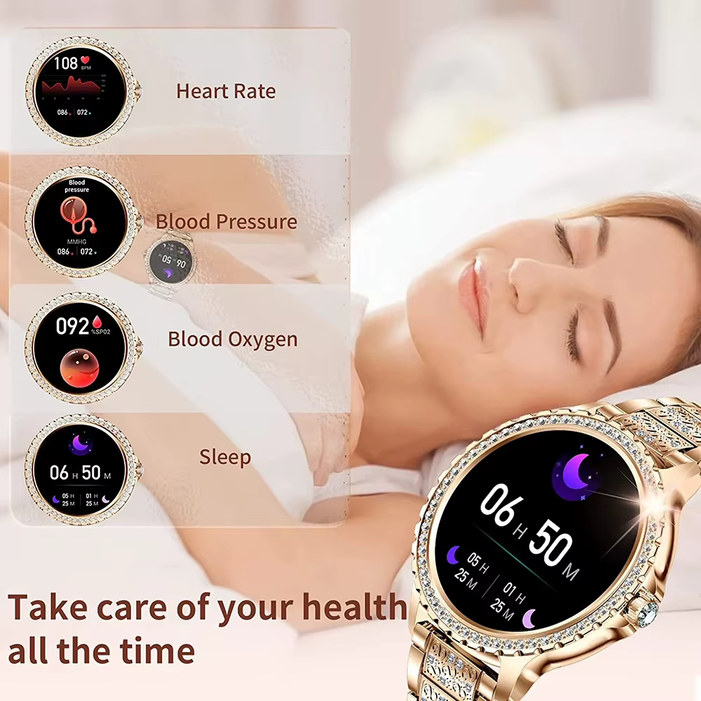 Montre intelligente à écran AMOLED pour femme, fréquence cardiaque, oxygène sanguin, bracelet pour f
