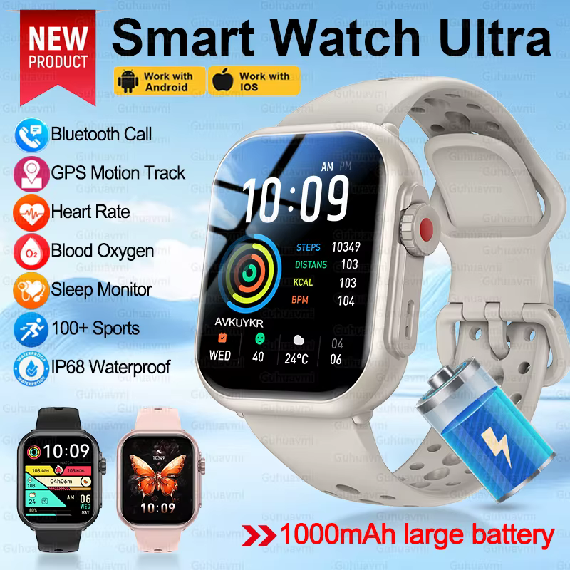 Montre Ultra K62 hommes femmes 1000mAh AMOLED 100 + Sport fréquence cardiaque HD Bluetooth appel GPS