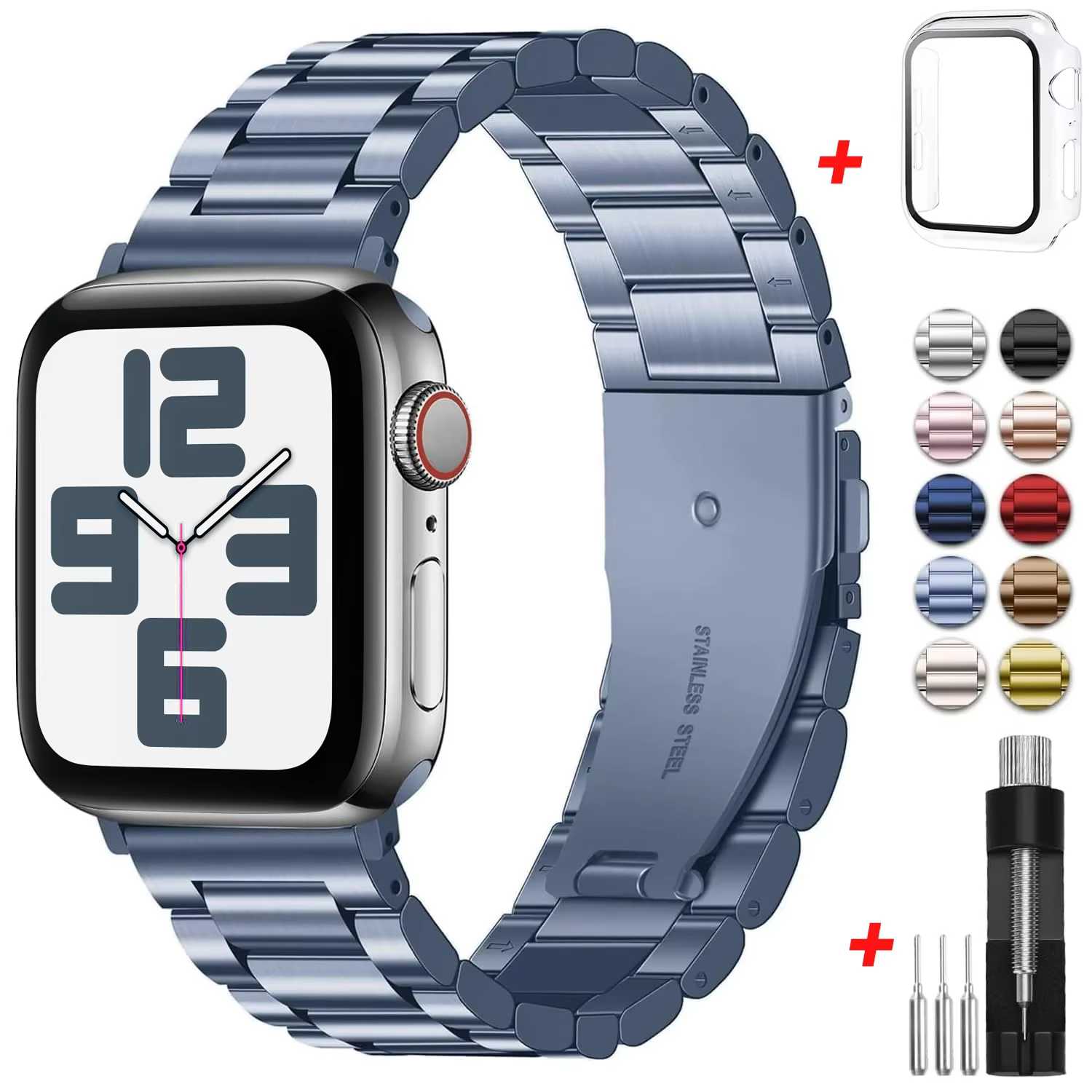 Pour bracelet de montre Apple 41mm 40mm 44mm 46mm 38mm 42mm 45mm bracelet iWatch en métal avec étui 