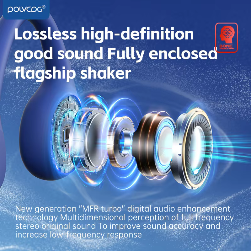 POLVCDG casque à Conduction osseuse IPX8 32GB Bluetooth 5.3 casque sans fil avec microphone étanche