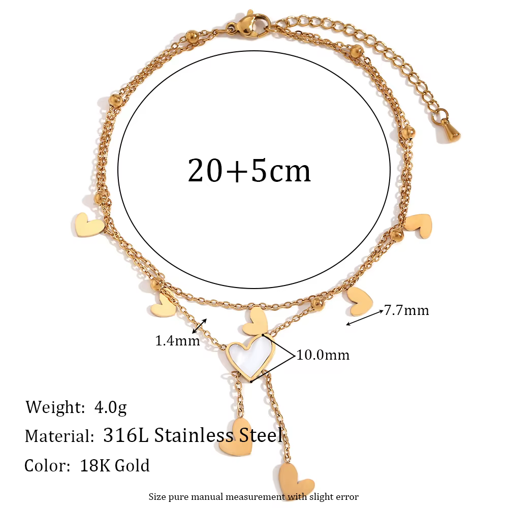 E.B.belle-Bracelet de cheville double couche en forme de cœur pour femme, bracelet de cheville pompo