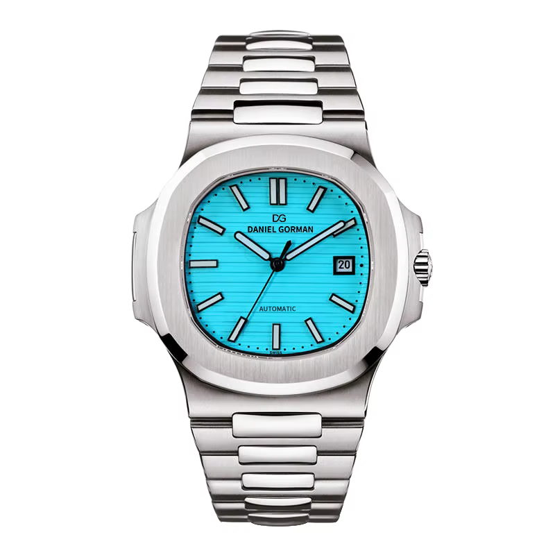 Montre pour homme Daniel Gorman, boîtier en acier inoxydable, bleu Tiffany, mouvement mécanique japo