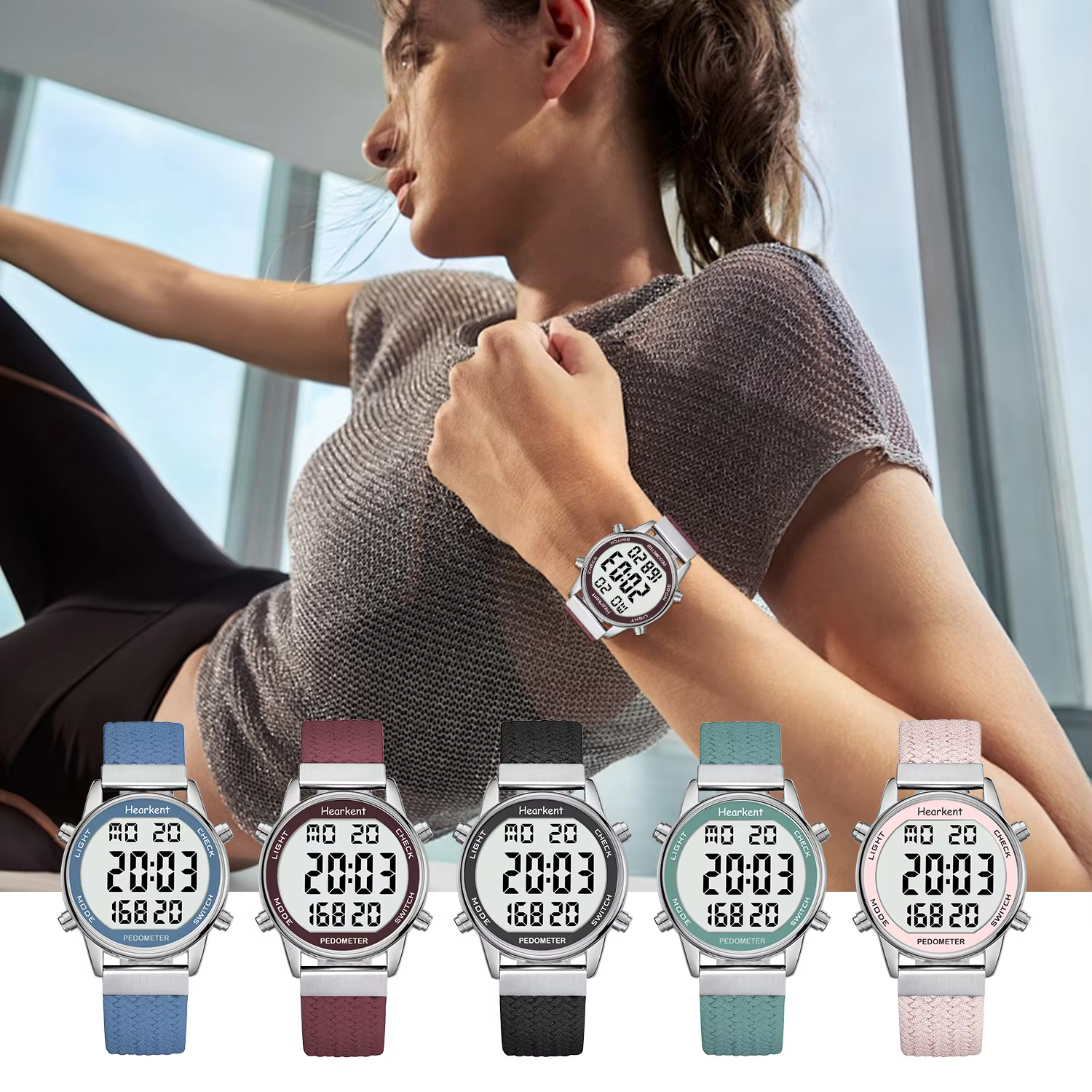 Hearkent-Montre de sport numérique pour femme, podomètre, compteur de pas, chronomètre, compte à reb