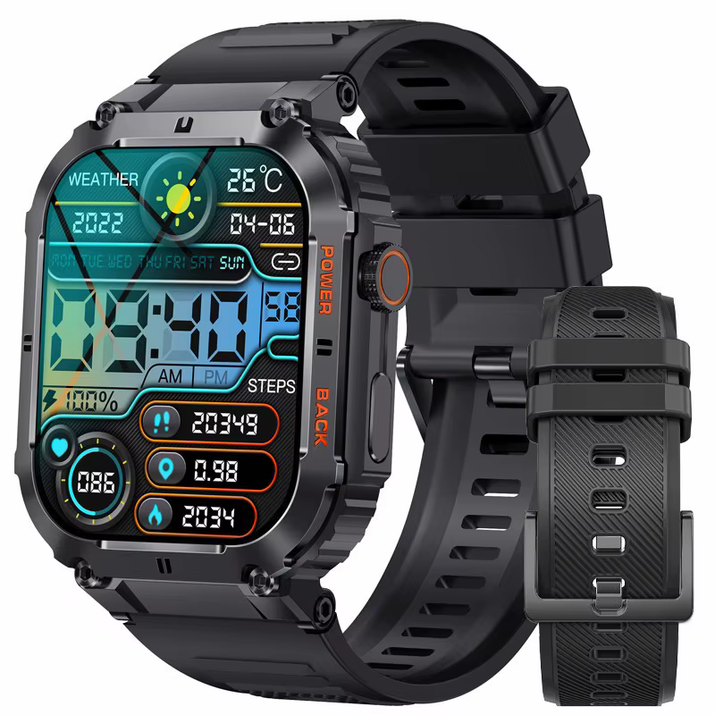 LIGE Sports de plein air Fitness Smartwatch pour hommes 1.96 pouces écran Bluetooth appel montres ét