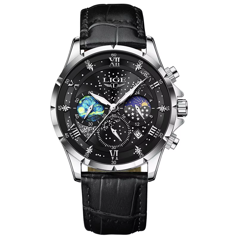 Montres créatives pour hommes LIGE, cadran avec peintures de la nuit étoilée, montres à quartz, mont