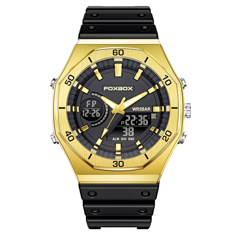 FOXBOX nouvelles montres à double affichage pour hommes sport décontracté chronographe Quartz grand 
