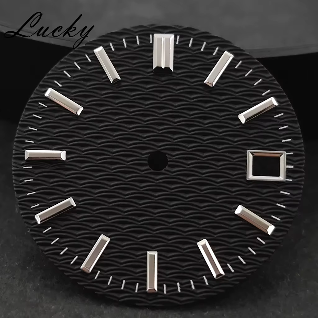 Cadran de montre 28,5 mm bleu, rose, vert, noir, blanc, bleu ciel, surface texturée ondulée, accesso