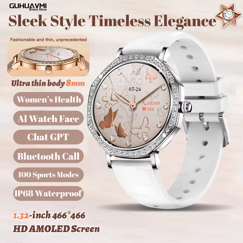 Nouvelle montre connectée pour femmes, idéale comme cadeau : écran tactile intégral de 1,32 pouce, m