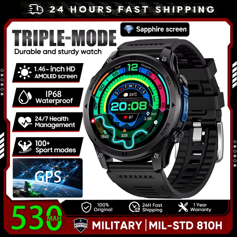 Nouvelle montre connectée GPS 2026 avec suivi de trajet, écran HD 1,46”, boussole, étanchéité IP68,