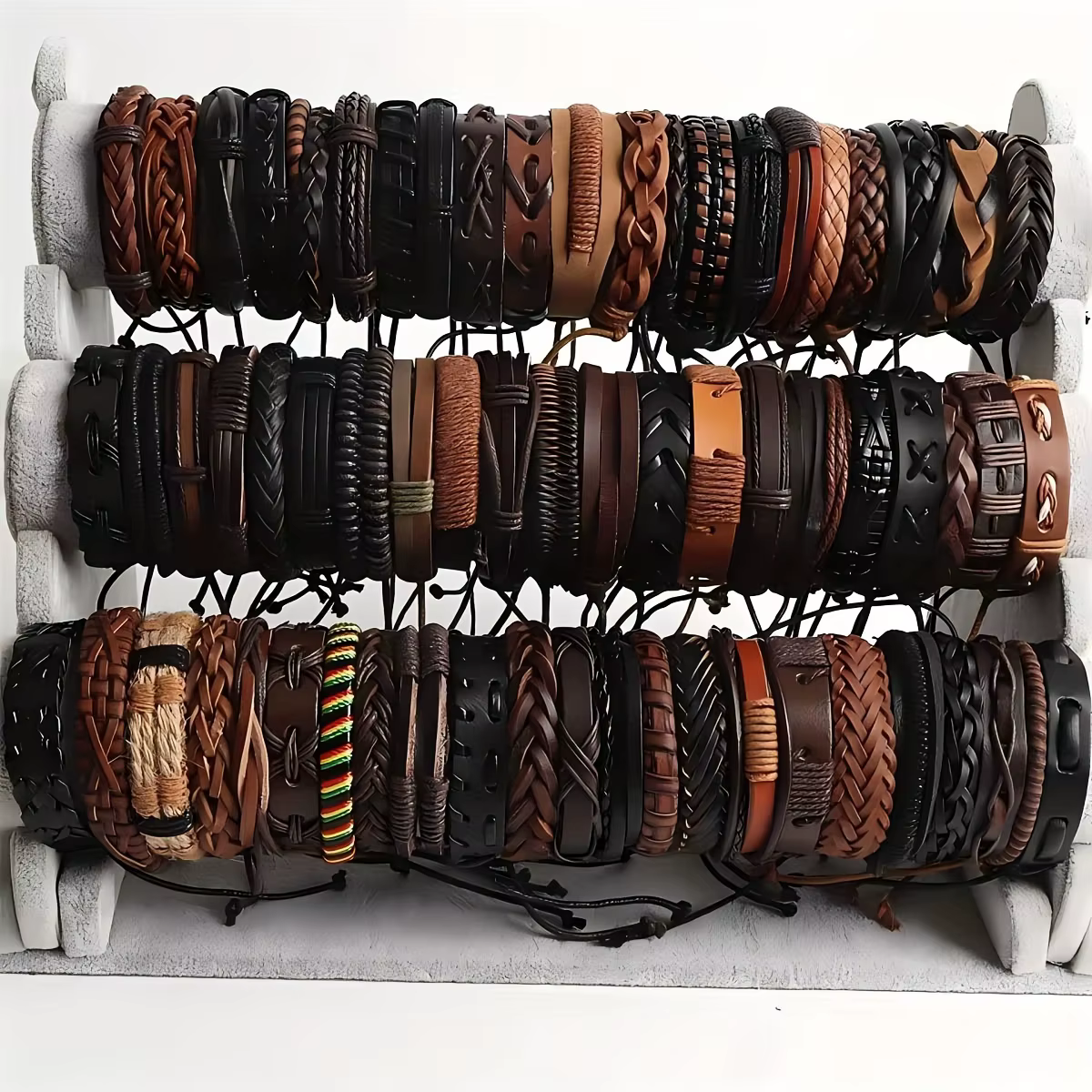 20 pièces Bracelets en cuir tressé pour hommes femmes envelopper perles de bois manchette Bracelet c