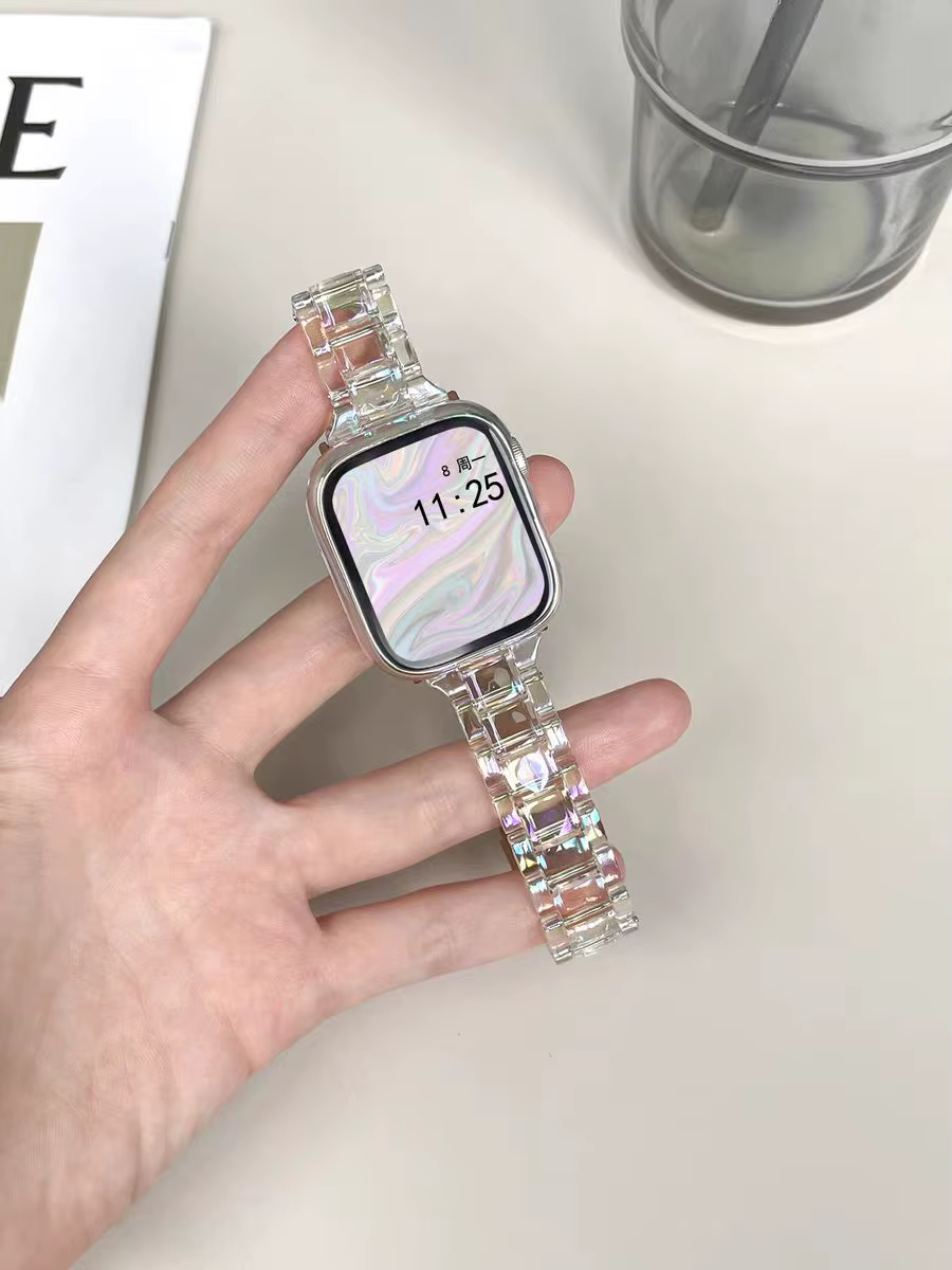 Bracelet Transparent Laser arc-en-ciel pour Apple Watch 8 41 45 49 44 38 40 42 46mm Bracelet Glacier