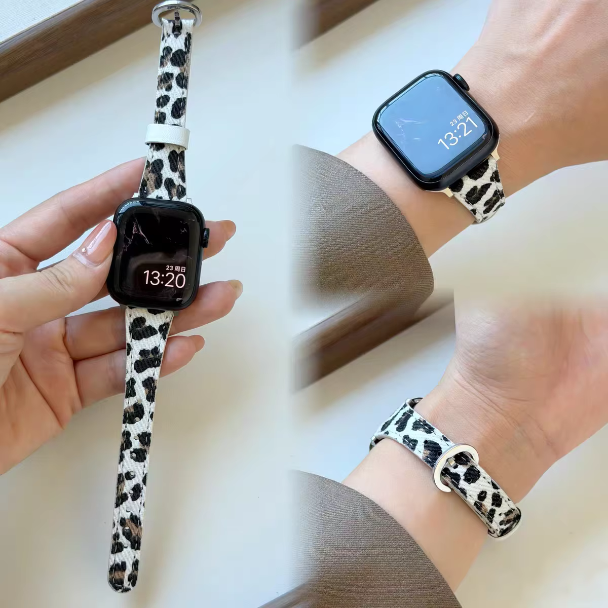 Excellent bracelet en cuir imprimé léopard pour Apple Watch femme 44mm 40 45 41 49 42 38 Series 11 1