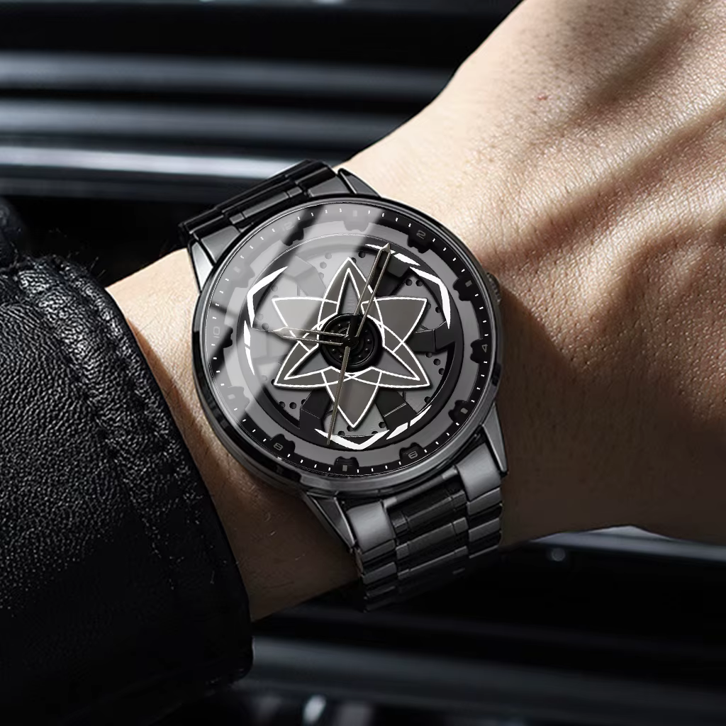 2025 nouvelle montre voiture série créative rotatif mouvement à Quartz sport Style noir en acier ino