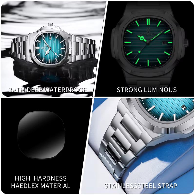 Nouvelle Montre Militaire de Luxe 2026 pour Homme, Carrée, Étanche, Lumineuse, Date et Jour, en Acie