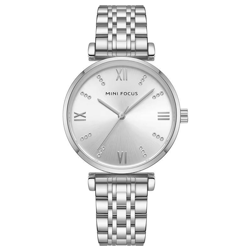 MINI FOCUS-Montre de Luxe à Cadran Diamants pour Femme, Bracelet en Acier Inoxydable Bleu, Étanche, 