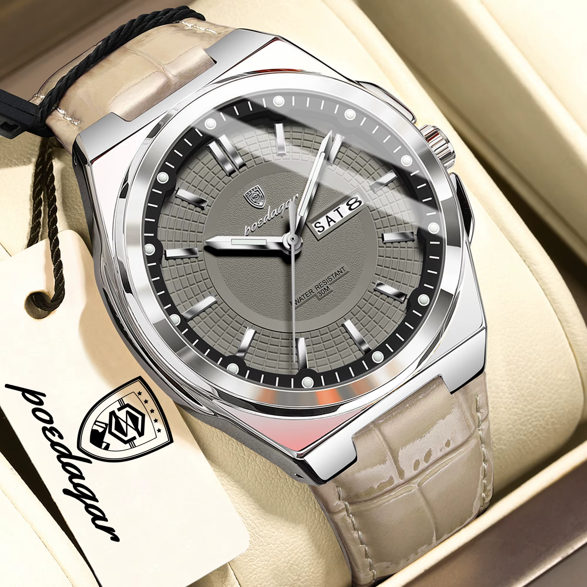 Montre homme POEDAGAR de haute qualité, étanche, lumineuse, avec date et jour, quartz, bracelet en c