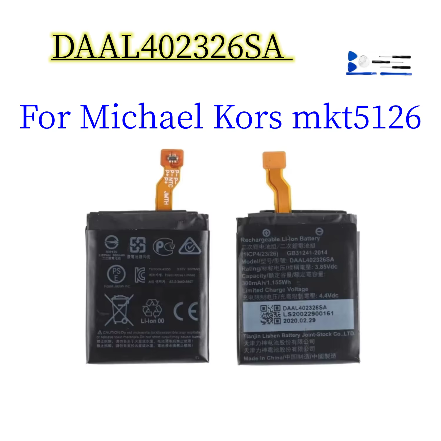 Nouvelle batterie pour montre intelligente Michael Kors mkt5126 DAAL 402326 Piles SA 300mAh + outils