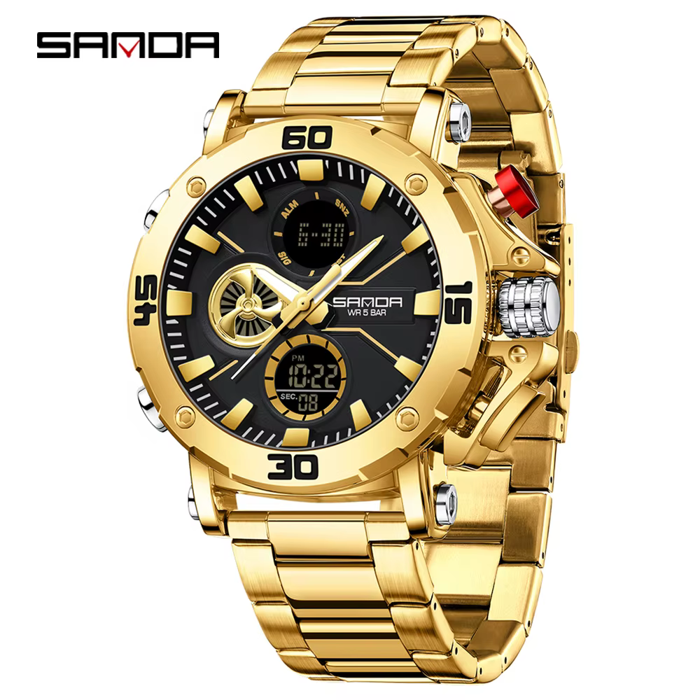 SANDA Original Sport montre-bracelet pour hommes Quartz double affichage montre numérique homme étan