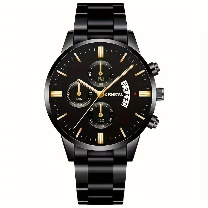 Montre à quartz vintage pour hommes avec calendrier - Montre élégante en acier inoxydable, cadeau pa
