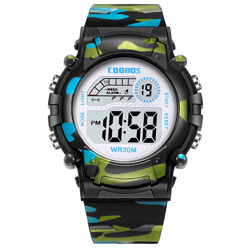 COOBOS enfants montre Camouflage sport électronique montre numérique étanche multi-fonction montre L