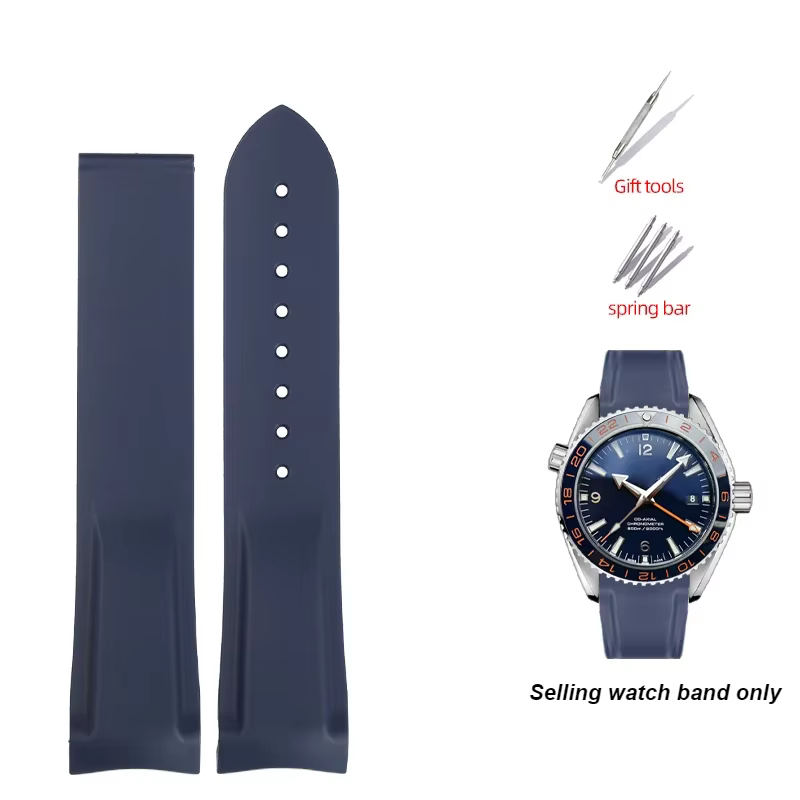 Bracelet de montre en caoutchouc silicone incurvé pour Omega Seamaster 300 Speedmaster Planet Ocean 